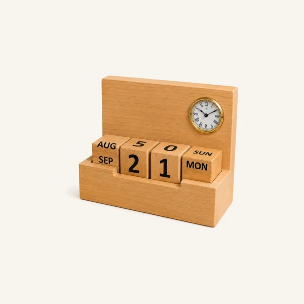 Wooden Pen Stand With Clock