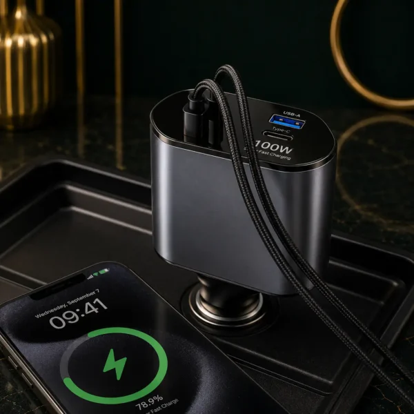 120W 4 in 1 Retractable Car Charger