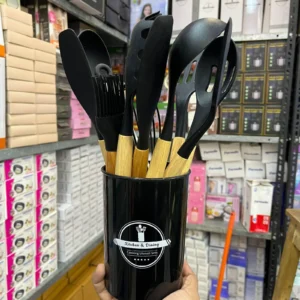 12pcs Silicon Kitchen Utensils Set (Black)
