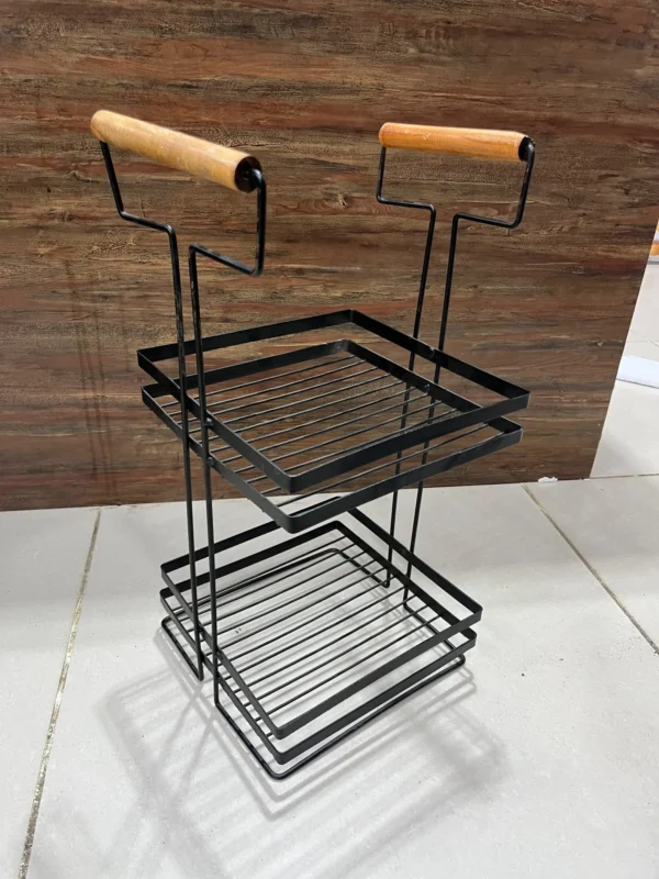 2 Layer Multipurpose Metal Organizer with Wooden Handle