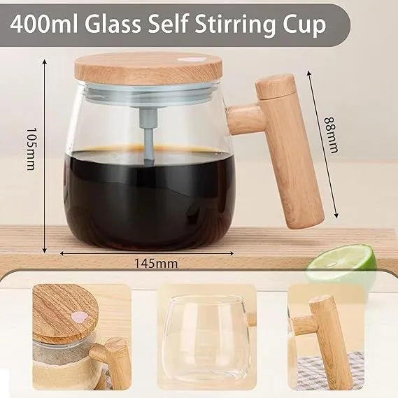 400ml Glass Self Stirring Cup for Making Coffee & more