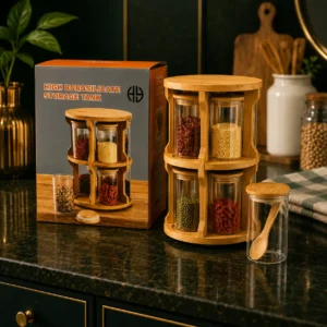 Bamboo Rotating Spice Jar Holder
