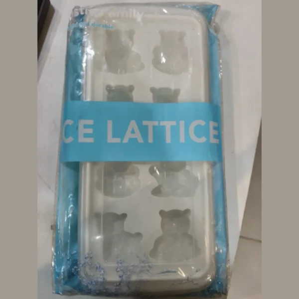 Clear bear shape ice cube tray with lid in its packaging with a blue sleeve