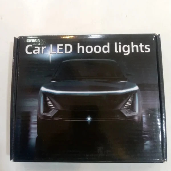 Car LED hood light strip box showing a car with a lit strip across the bonnet