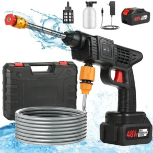 48V Cordless Car Washer Gun - Single Battery, 2 Nozzles, Pipe & Soap Bottle