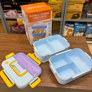 Double Layers Hard Plastic Lunch Box with Cutlery Spoons