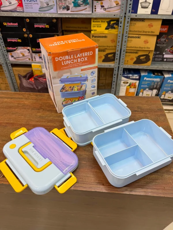 Double Layers Hard Plastic Lunch Box with Cutlery Spoons