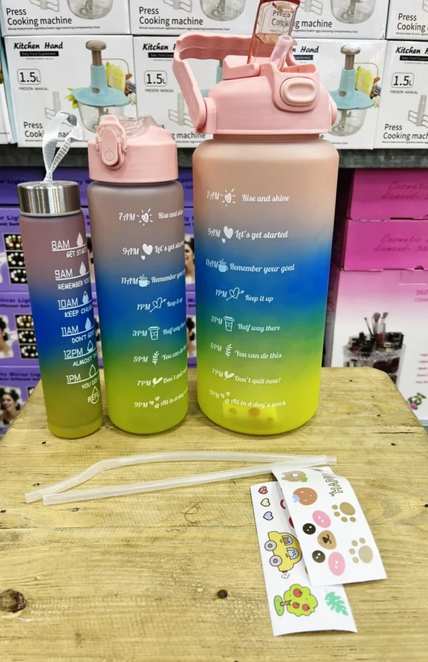 Dual Sipper 3Pcs Water Bottle Set) Imported China) (Random Color)