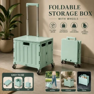 Collapsible Rolling Crate Trolley with Spinning Lid