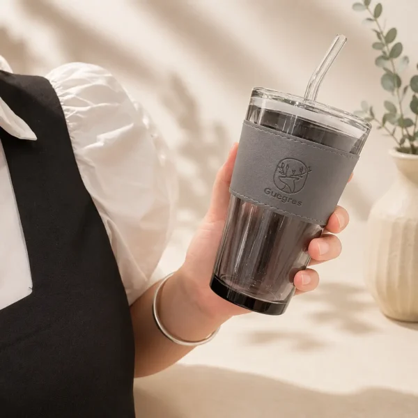 Glass Coffee Mug with Straw (Large Capacity)