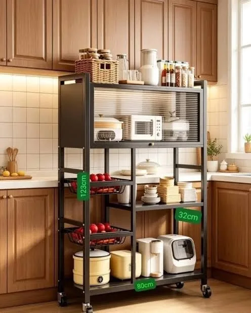 Heavy Duty Rustproof Kitchen Organizer with Cabinet and Wheels