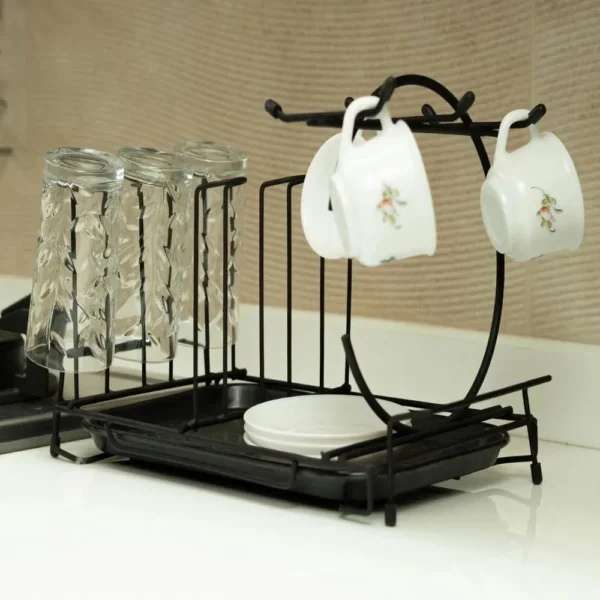 Metal Glass & Cups Stand Kitchen Drying & Storage Rack with rubber protectors (With Box)