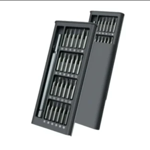 24-in-1 precision screwdriver set with bits and a handle in a grey case