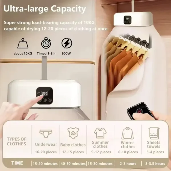 Portable Electric Clothes Dryer Machine 600W with Hanging Bag