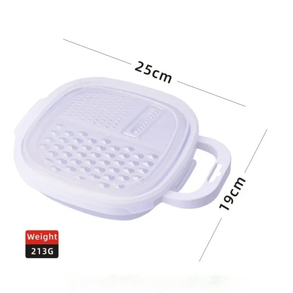 4-in-1 vegetable grater size diagram: 25 cm by 19 cm, weight 213 g