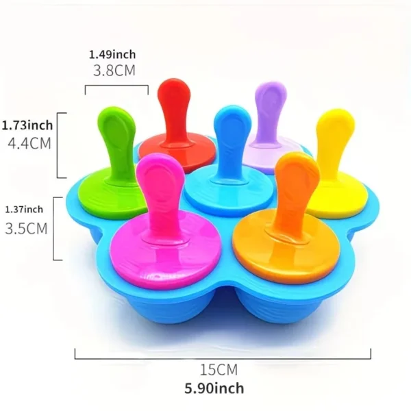 Blue popsicle mold with size dimensions, 15 cm overall width