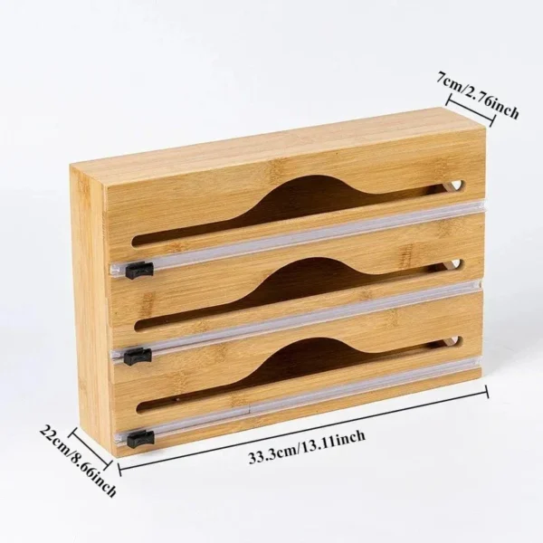 Three-slot bamboo wrap dispenser size 33.3 x 22 x 7 cm