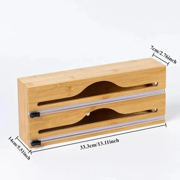 Two-slot bamboo wrap dispenser size 33.3 x 14 x 7 cm