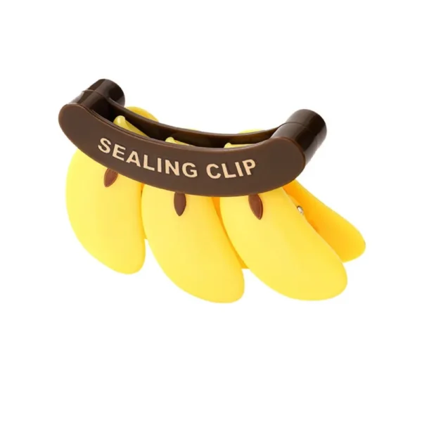 Yellow banana clip bunch with a brown band reading sealing clip