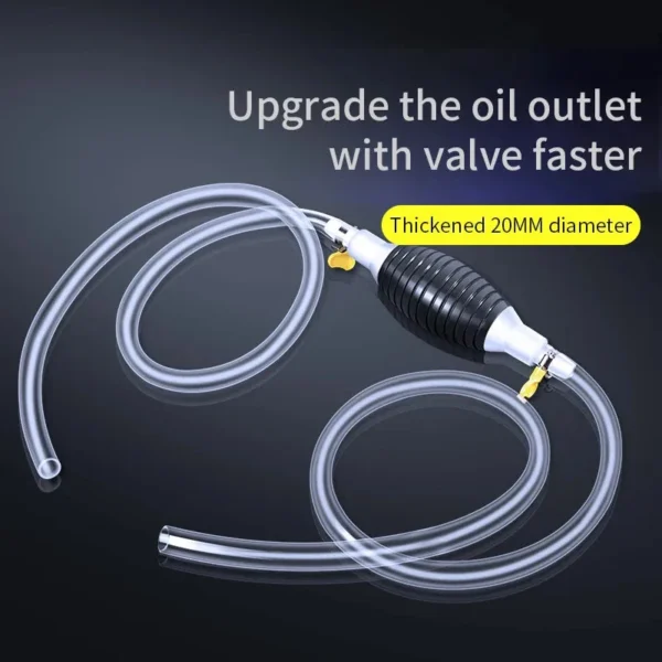 Clear hose coiled beside the bulb pump with a thickened 20 mm tube label