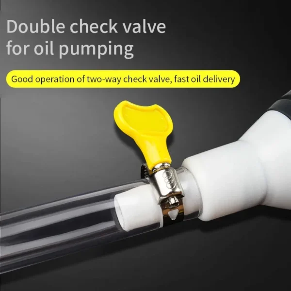 Close-up of the two-way check valve with a yellow handle on the clear tube