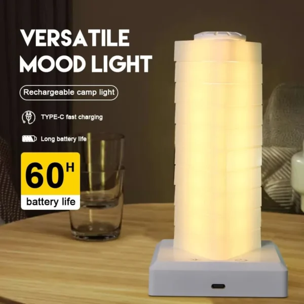 Lamp in warm light with Type-C fast charging icons