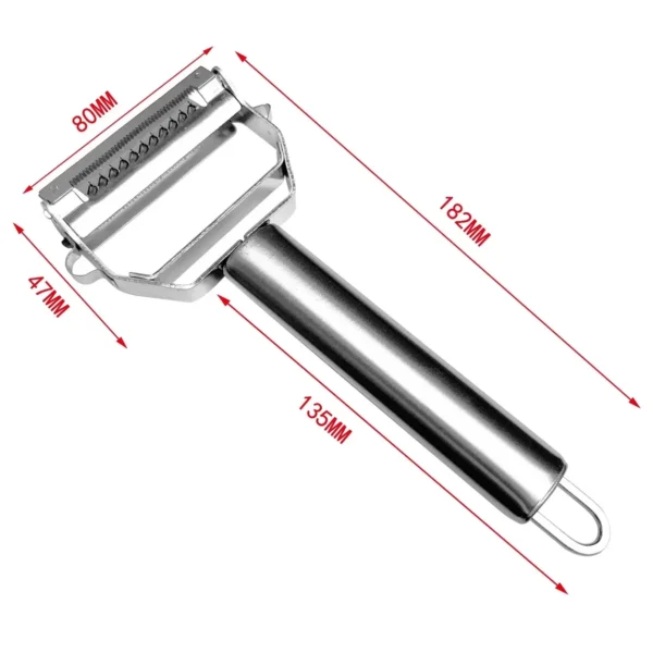 Stainless steel vegetable peeler size diagram: 182 mm overall length and 80 mm blade head