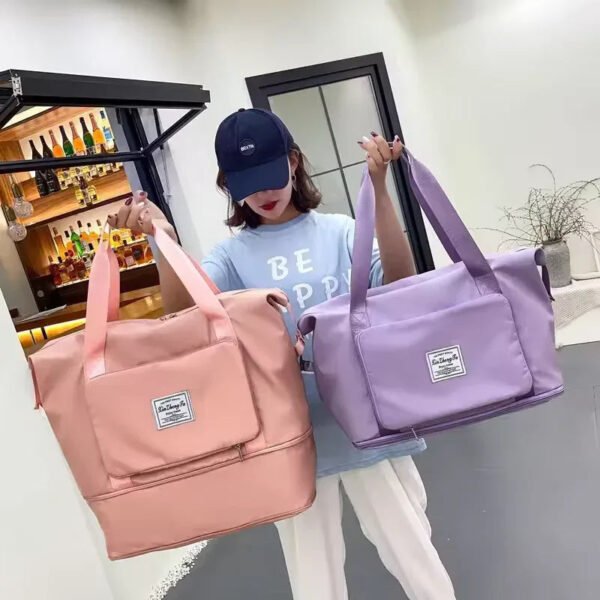 Foldable large capacity travel bag in pink and purple