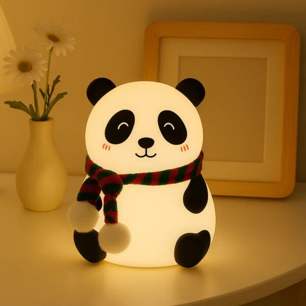 Cute silicone panda night light wearing a knitted scarf